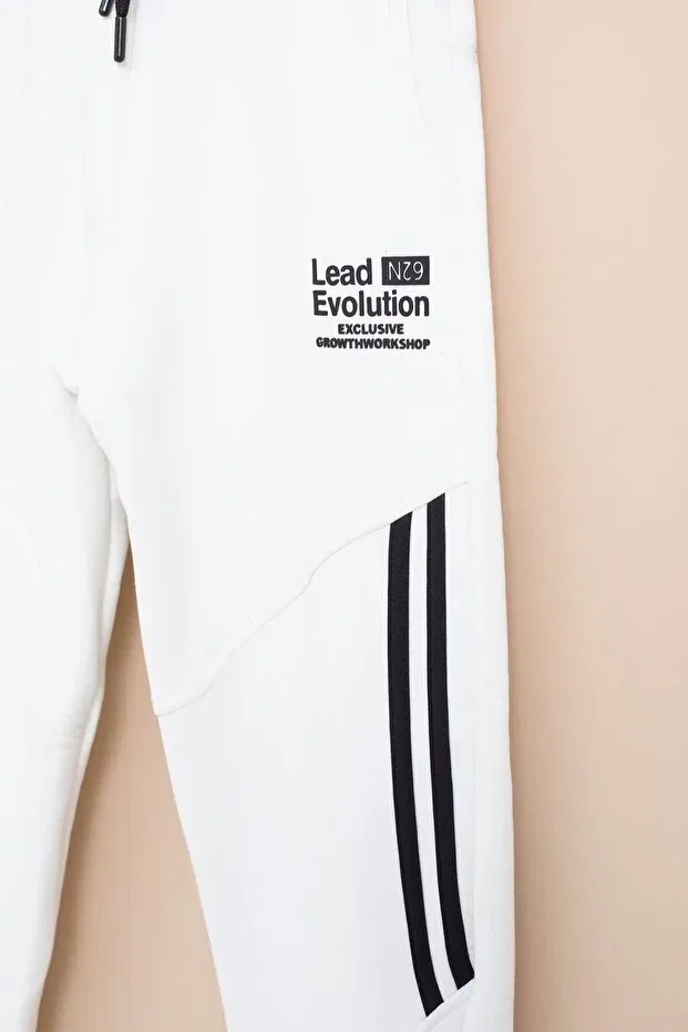 Детские спортивные штаны для мальчиков с принтом White Stripe Detailed Letter Cansın Mini, White — фото 2