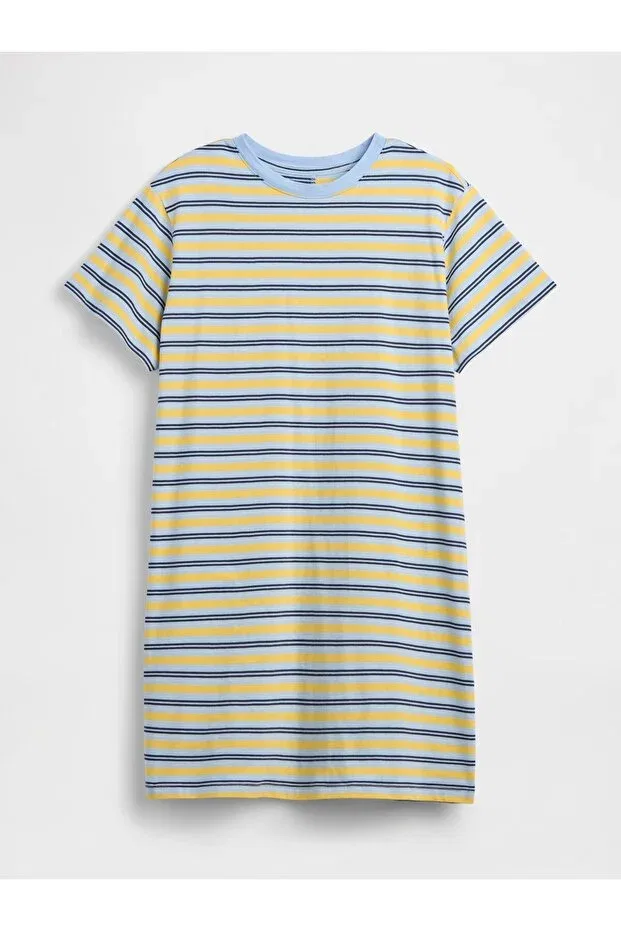 Женское платье-футболка мини с принтом в полоску Gap, Yellow-002 — фото 2