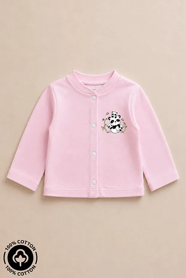 Детский кардиган с принтом Unisex baby panda printed 100% cotton 3-12 months seasonal combed cotton baby cardigan Miniel, Pink