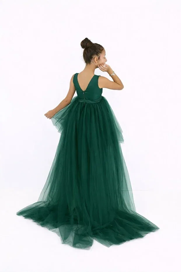 Детское платье для девочек с запахом Nsmkidslife, Emerald Green — фото 3