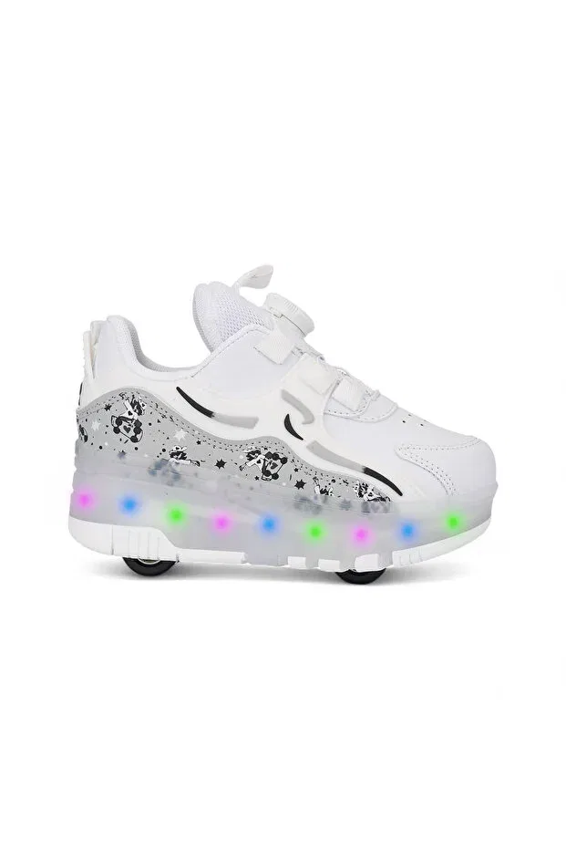 Детские кроссовки-ролики для девочек с подсветкой Nisanur Shoes, White — фото 3