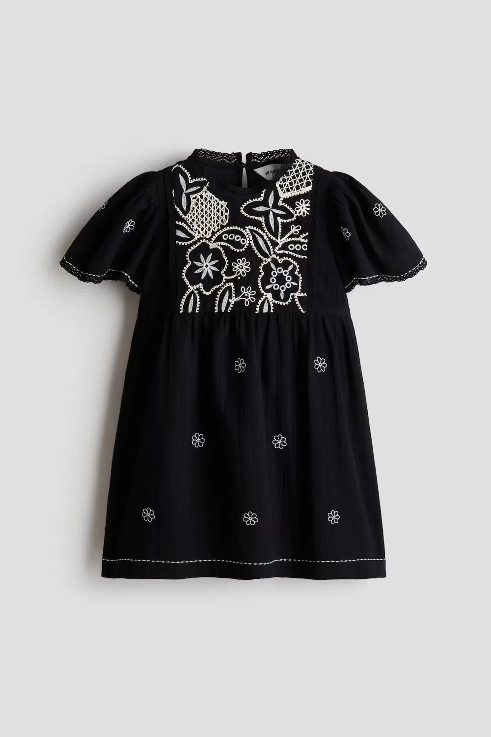 Хлопковое платье с вышивкой H&M, Schwarz/Geblümt — фото 4