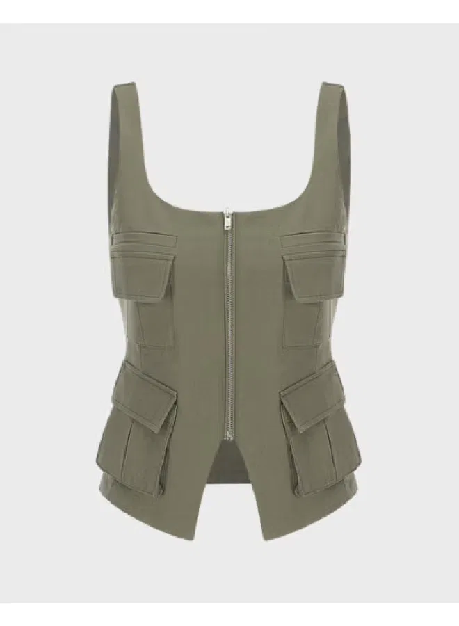 Топ без рукавов прямого кроя Zara, зеленый