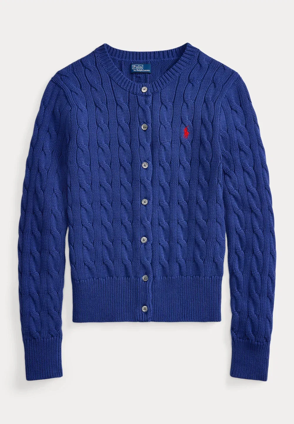 Хлопковый кардиган с круглым вырезом и косами - кардиган Polo Ralph Lauren, Charter Blue — фото 4