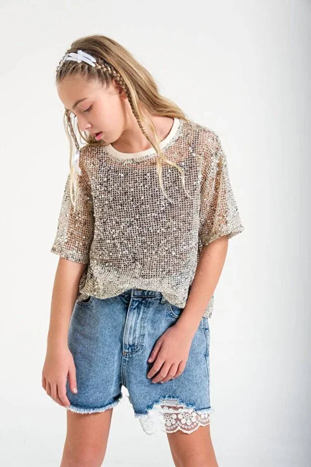 Детская футболка для девочек трикотажная с коротким рукавом Bal Küpü Butik, Nude Color
