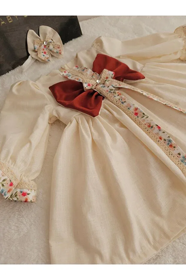 Детское платье для девочек с кружевным принтом Elwirababyboutiqe, Nude Color — фото 3