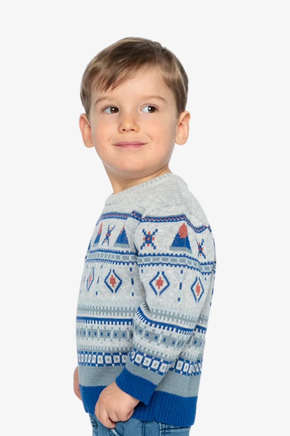 Детский свитер с жаккардовым узором Nordic Buddies Deux par Deux, Blue and Beige — фото 3