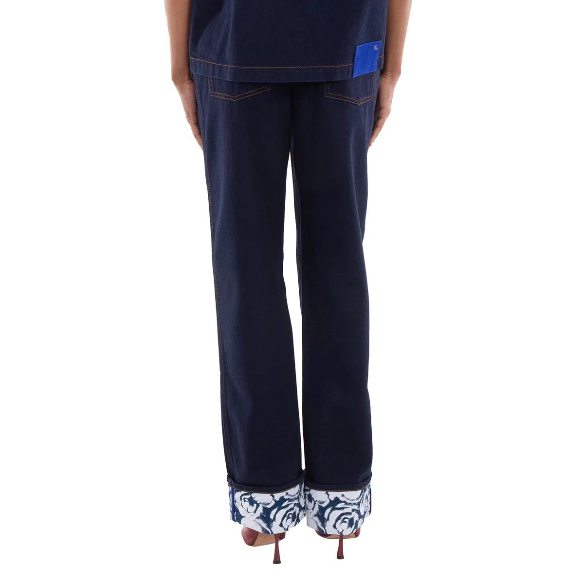 Джинсовые брюки-бойфренды Contrast Cuff Burberry, Indigo Blue — фото 4