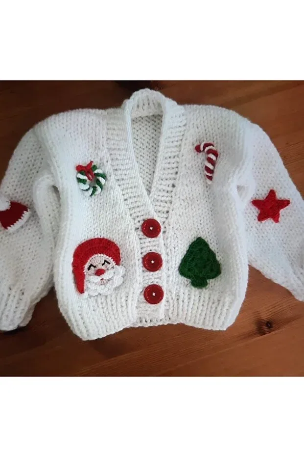 Детский кардиган с принтом Children'S Cardigan With White Christmas Figures Diğerr1, White