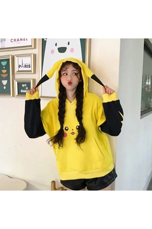 Детское худи с принтом для девочек Pikachu Design Eared Oversize Unisex Machetta, Kids-Yellow