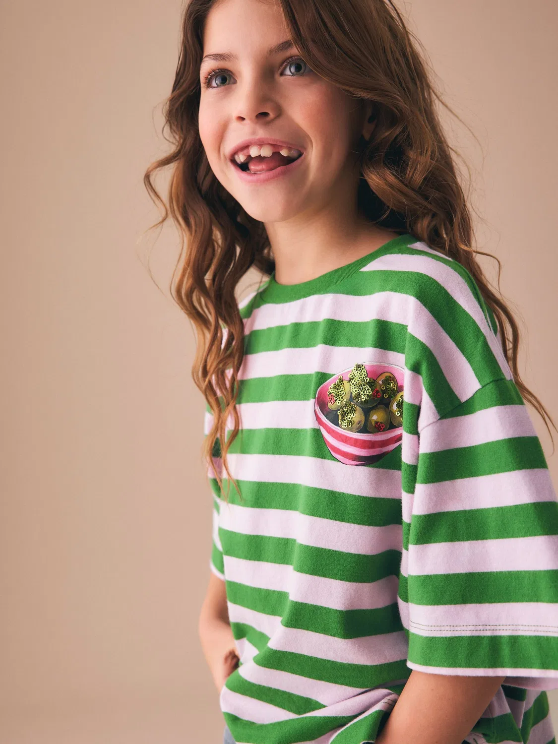 Футболка оверсайз с пайетками, Green Stripe Olive Next