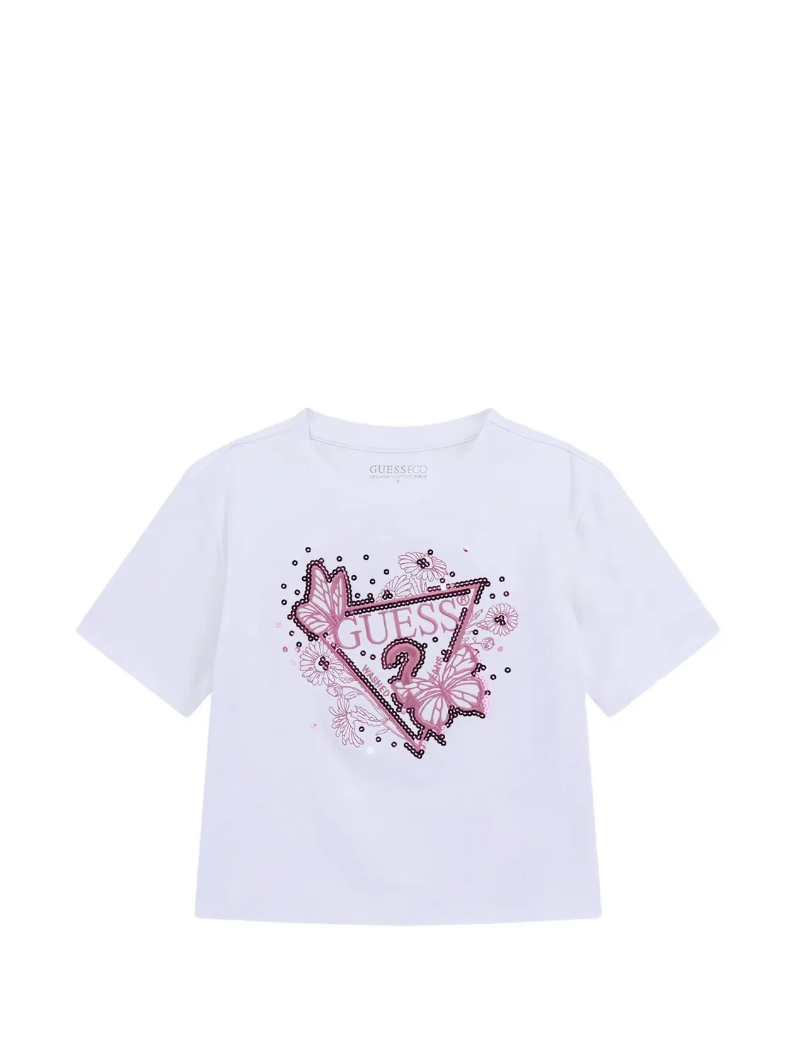 Футболка с треугольным логотипом и пайетками Guess Kids, белый