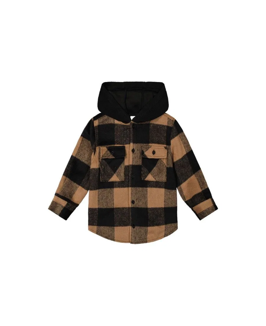 Фланелевая рубашка с флисовым капюшоном, с принтом Deux par Deux, Brown And Black Plaid