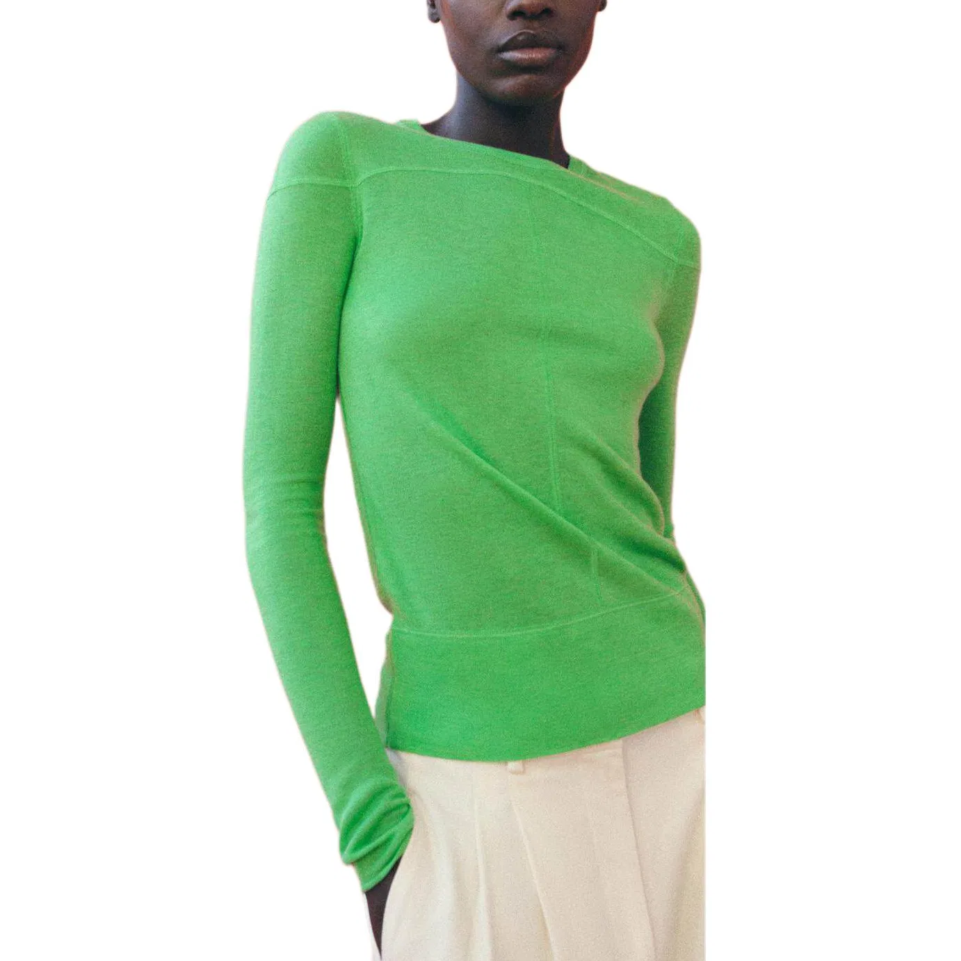 Женский свитер с круглым вырезом Green ZARA, Green — фото 4