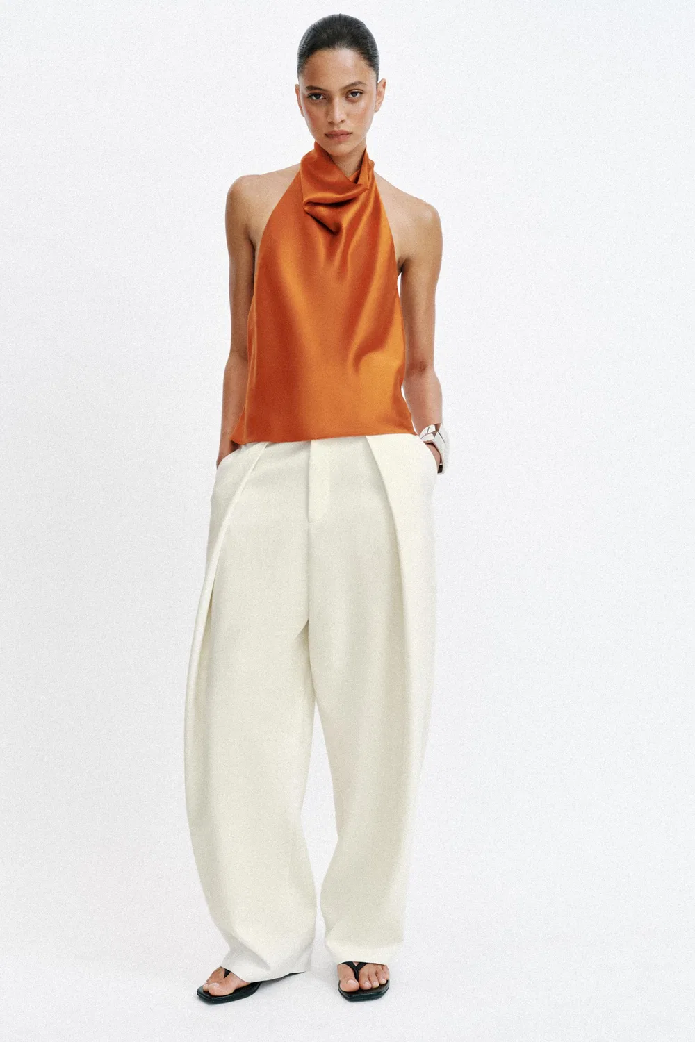 Атласный топ с завязками на шее ZARA, Orange