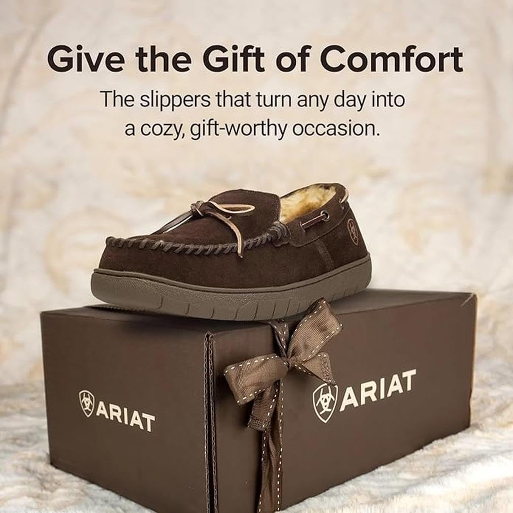 Мужские домашние/теплые комфортные экзотические тапочки ARIAT Silversmith с квадратным носком и кожаной верхней частью, темно-коричневый — фото 4