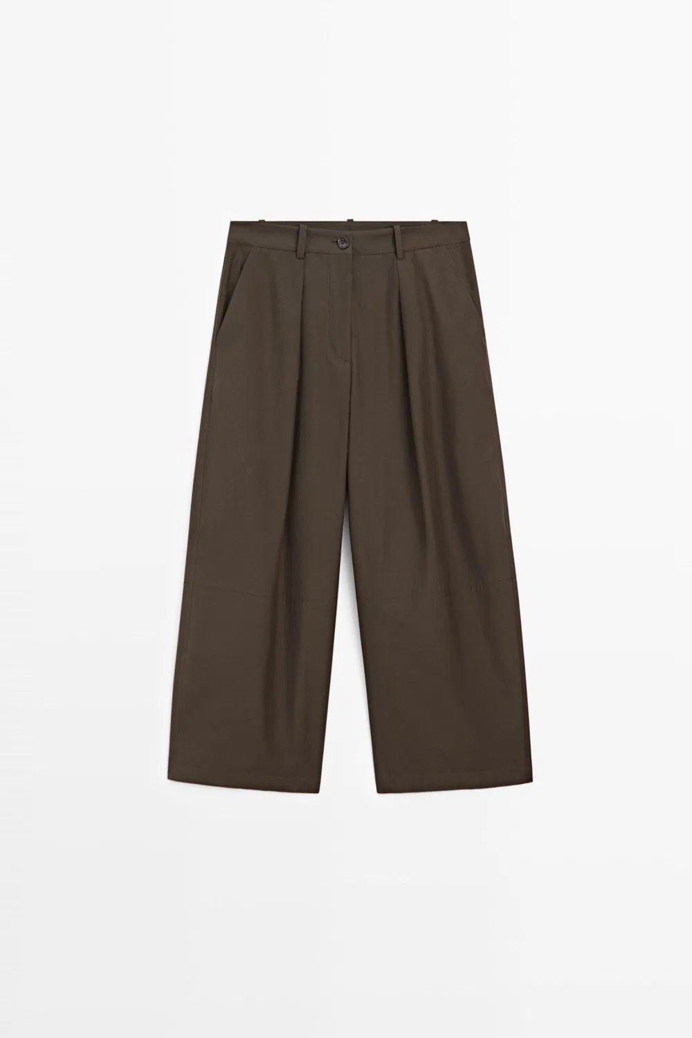 Широкие брюки Massimo Dutti, из смесовой хлопковой ткани поплин, хаки — фото 2