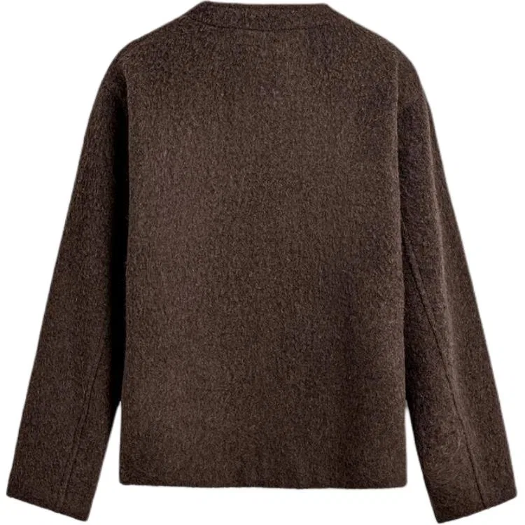 Мужской вязаный кардиган темно-коричневый с V-образным вырезом ZARA, Dark Brown — фото 3