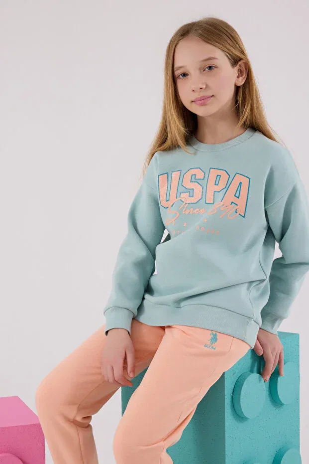 Детский комплект для девочек с вышивкой U.S. Polo Assn., Water Green — фото 3
