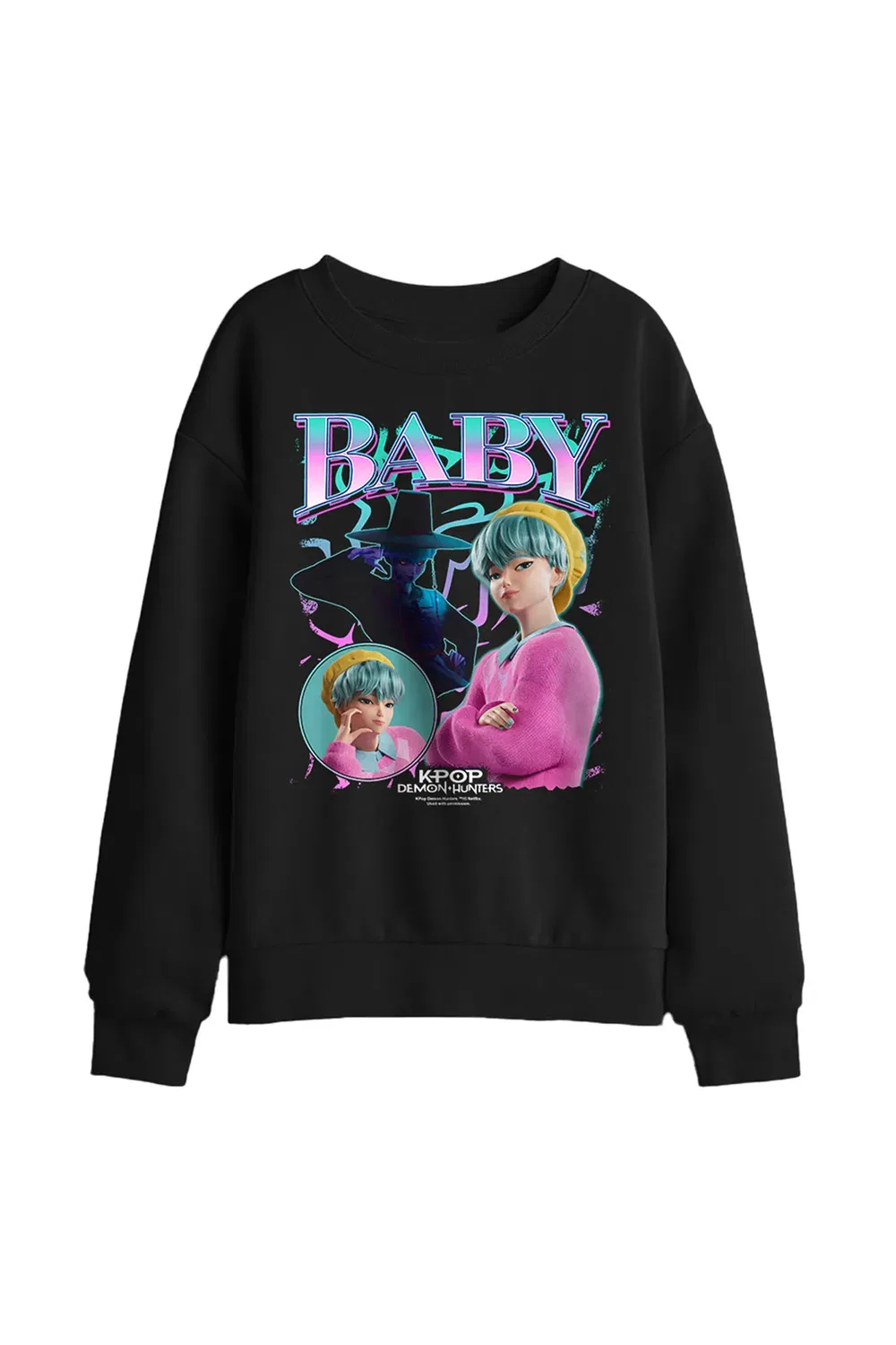 Детский свитшот с принтом Kpop demon hunters saja boys baby homage Netflix, Black