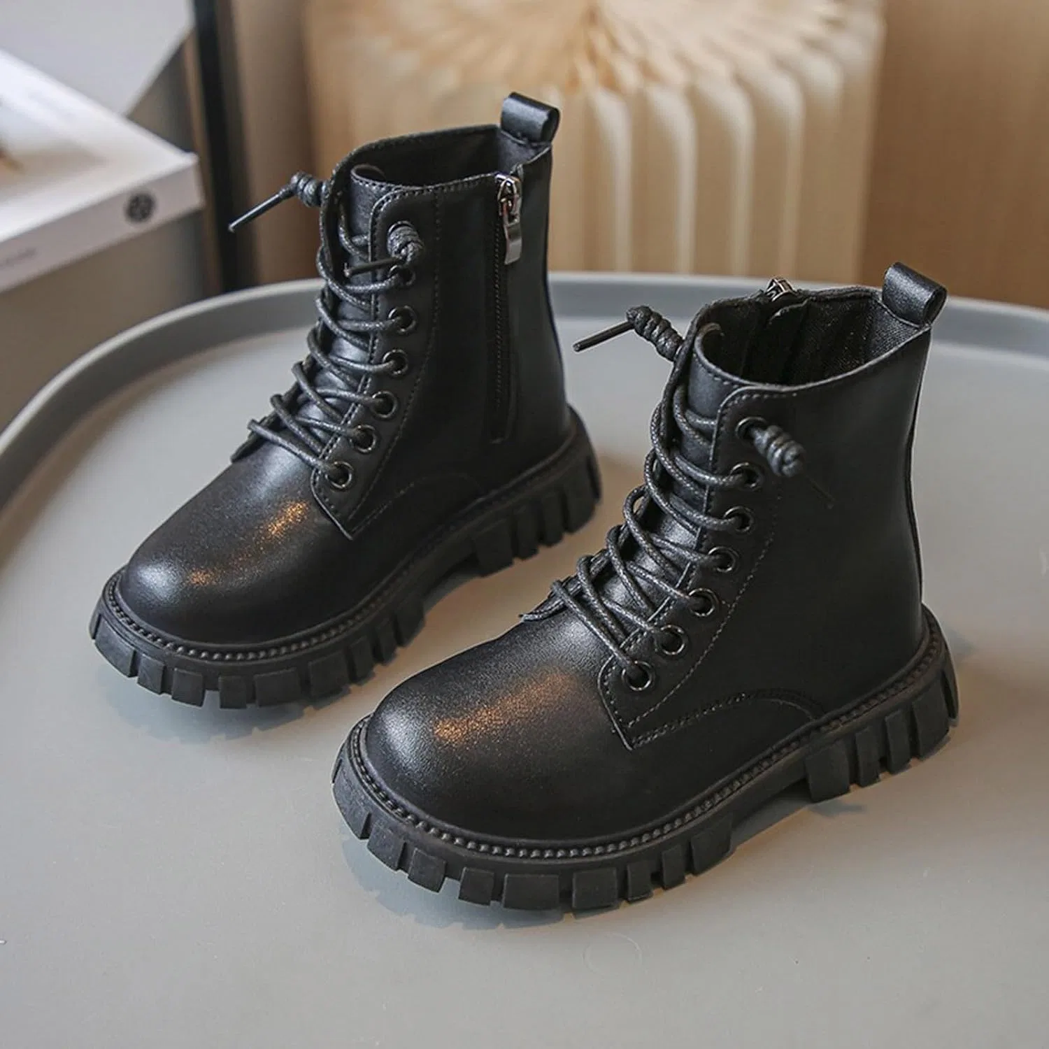 Детские ботинки для девочек на шнуровке из PU-кожи, 3-12 лет, Black — фото 3