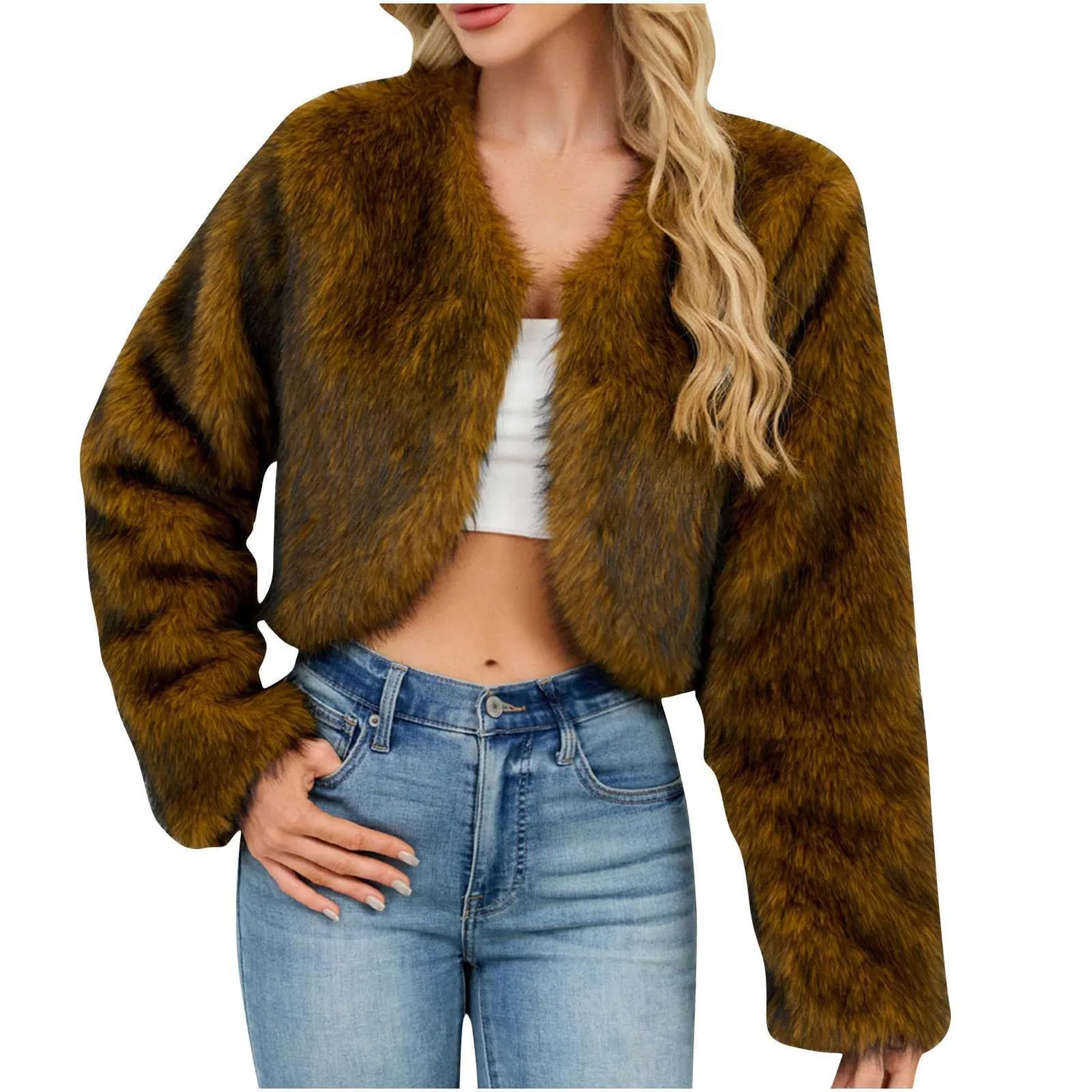 Женское пальто из искусственного меха с длинным рукавом, brown