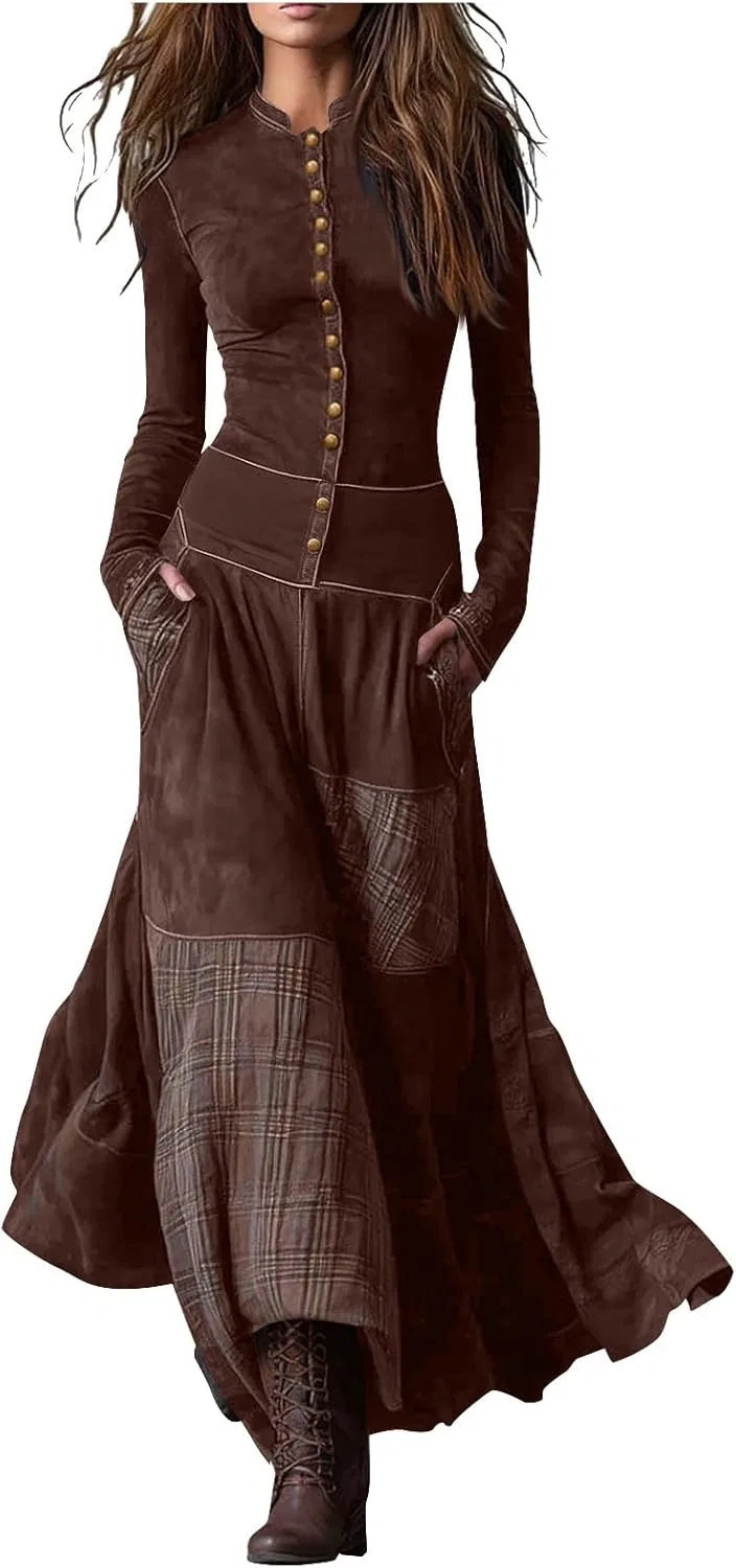 Женское A-силуэта платье с запа́хом Vintage Western Faux Suede, Brown