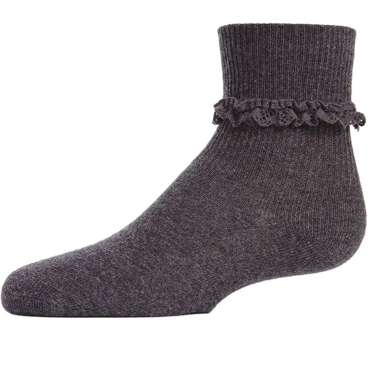 Детские носки с рюшами для девочек Eyelet-Ruffle-Trim Cotton-Rich Ankle Sock LEGWEAR, Charcoal — фото 3