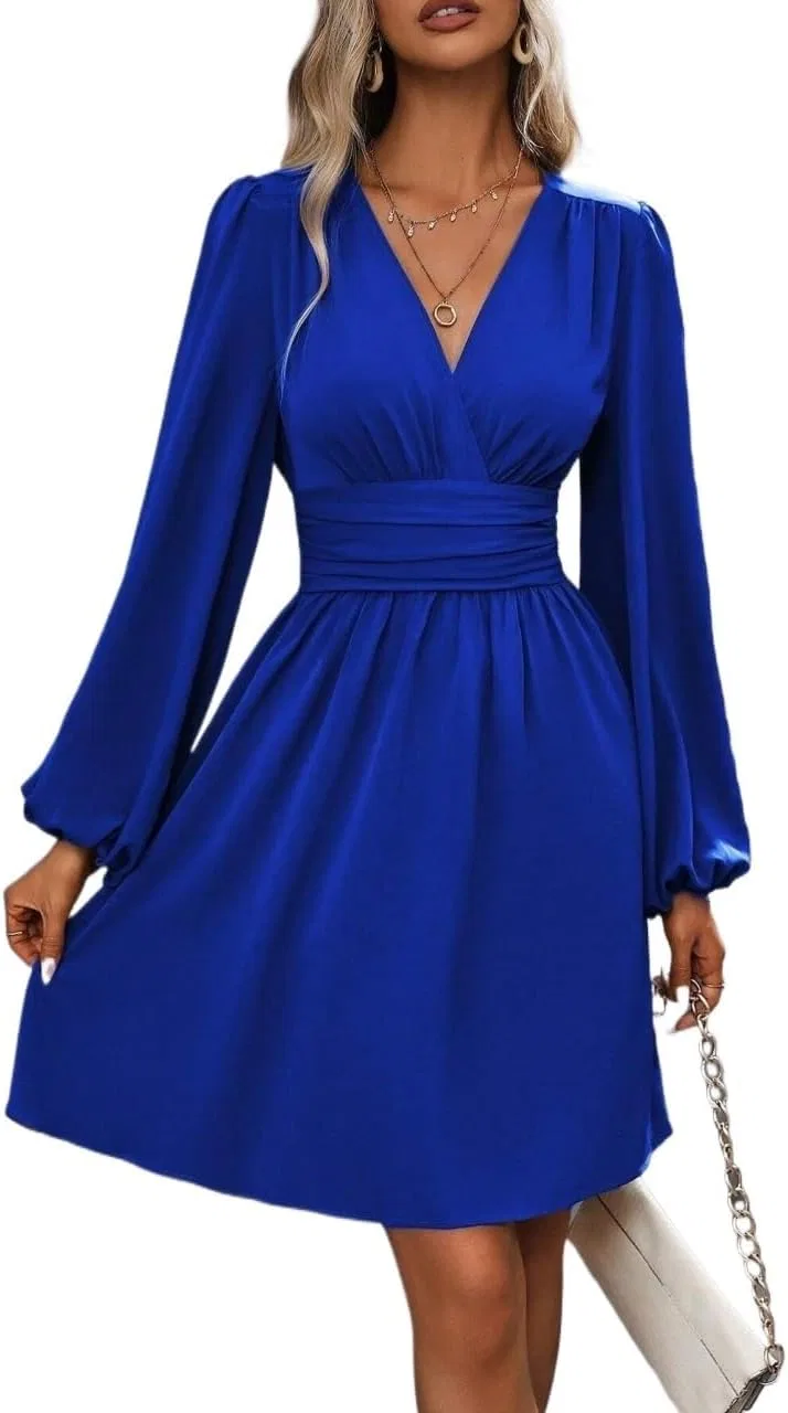 Женское платье трапеция с запахом Yuchenda, Royal Blue