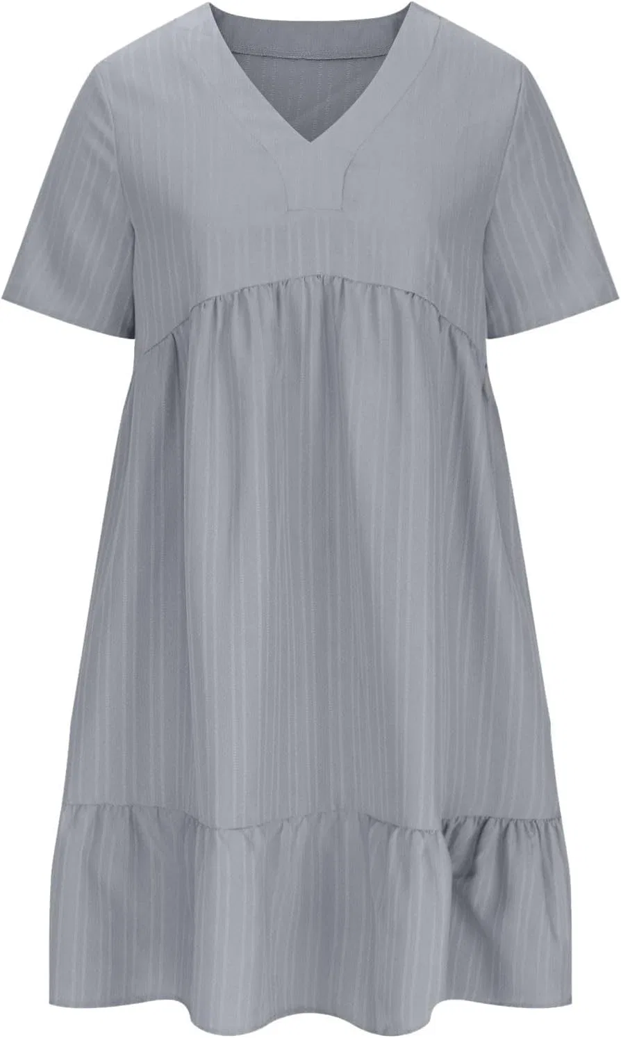Женское платье миди с V-образным вырезом и рюшами, Grey — фото 4