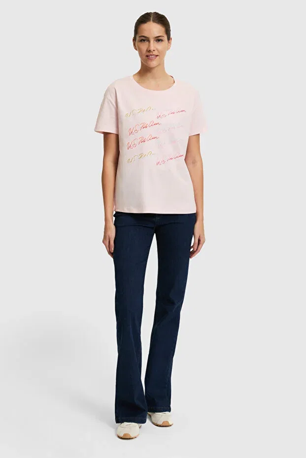 Женская футболка с открытым круглым вырезом U.S. Polo Assn., Light Pink — фото 4