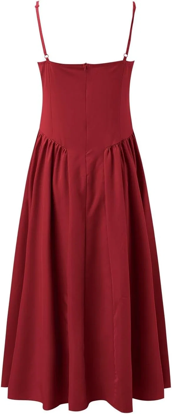 Женское летнее платье-комбинация с цветочным принтом Casual Sun Dresses, Red — фото 4