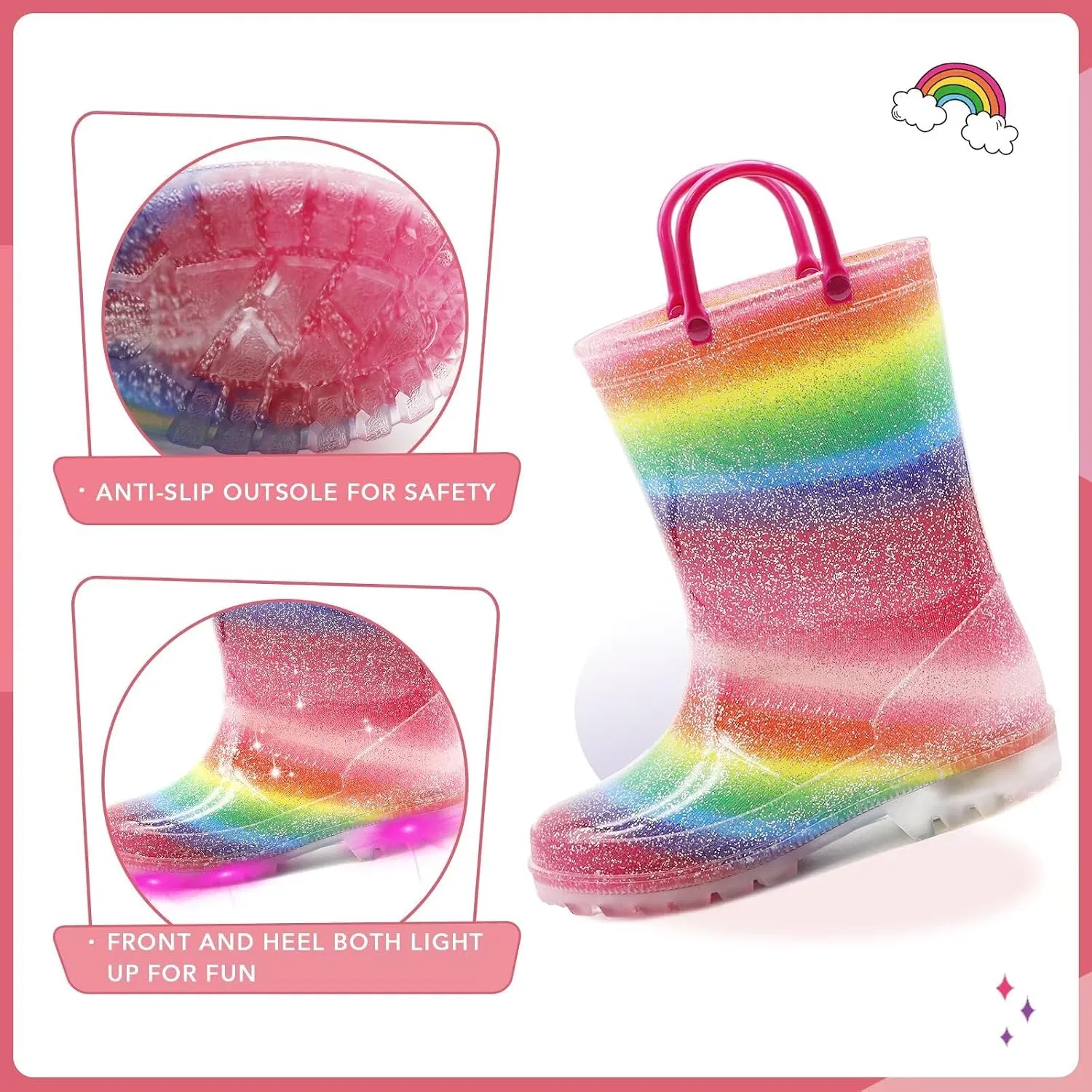 Детские сапоги дождевые со светящейся подошвой EUXTERPA, Rainbow — фото 4