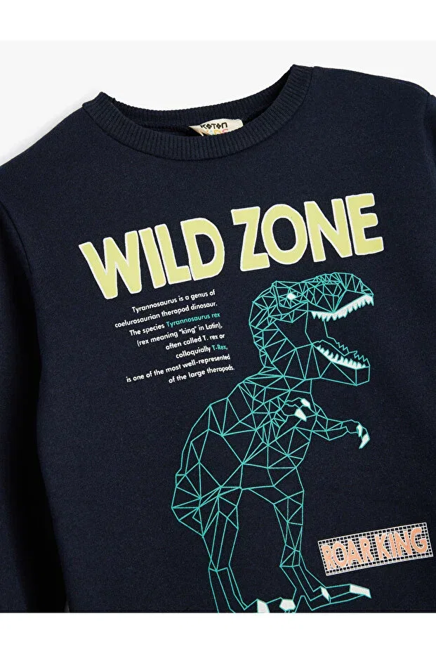 Детские свитшот для мальчиков с принтом Dinosaur sweatshirt crew neck long sleeve raised Koton, Navy Blue — фото 3