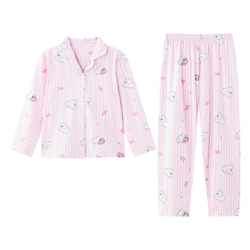 Детский комплект пижамы для девочек с длинным рукавом Red bean, Pink Stripes
