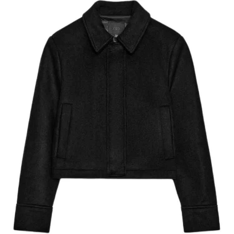 Женское пальто с лацканами Black ZARA, Черный