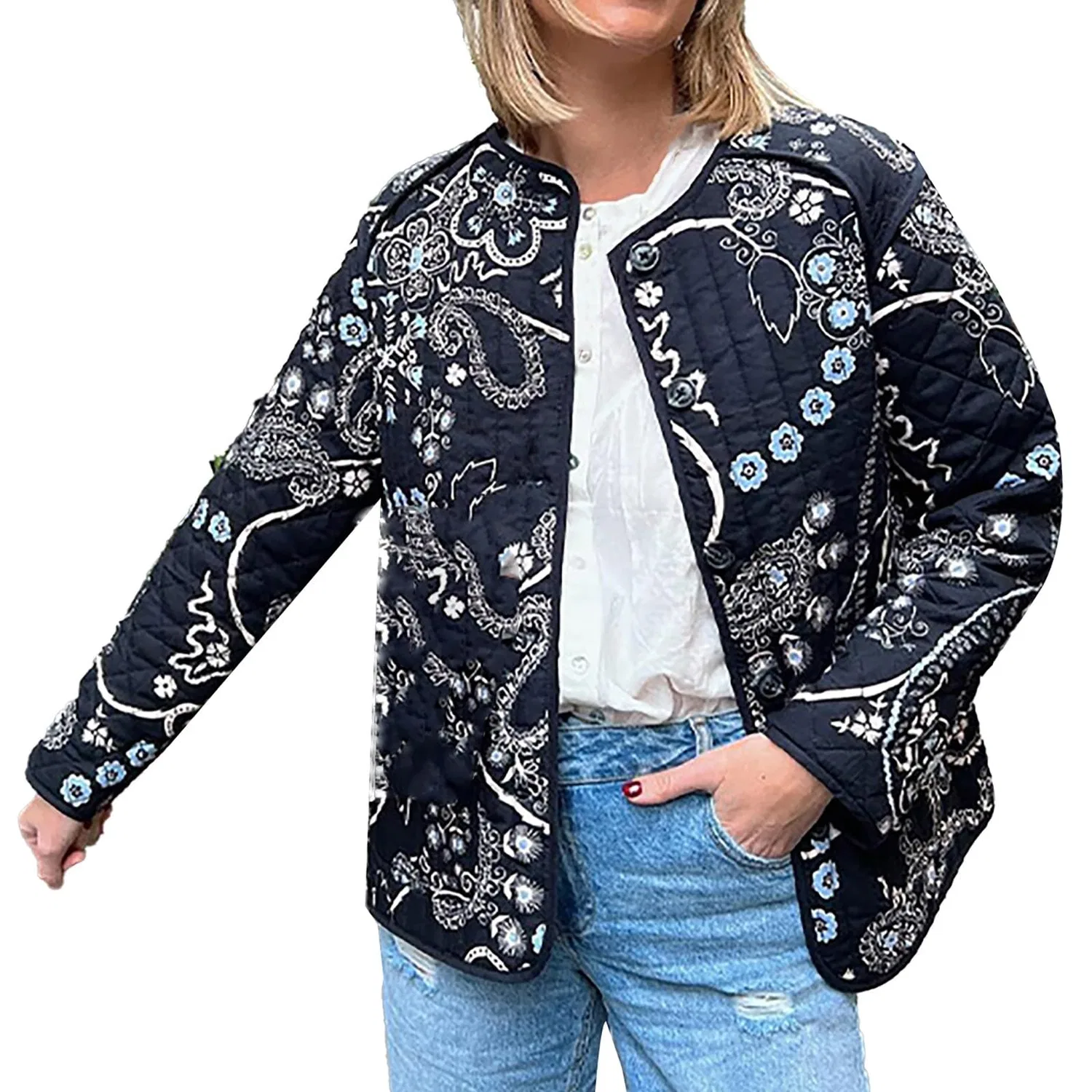 Женская куртка с принтом Inverno Donna Nuovo Retro Patchwork, Nero
