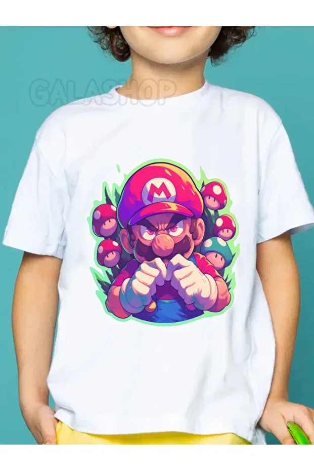 Детская футболка хлопковая Super Mario 100% cotton kids t-shirt Galashop, White