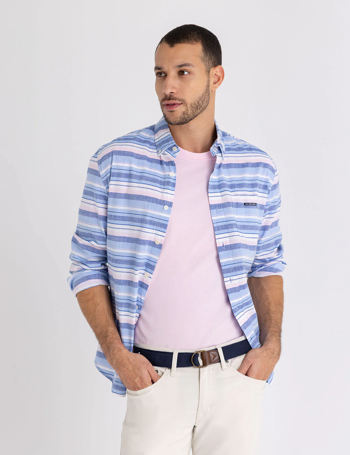 

Рубашка U.S. Polo Assn Long Sleeve Slub Poplin With Dobby, синий