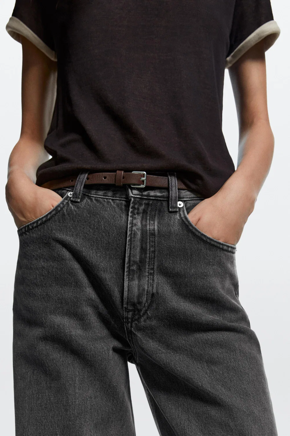 Джинсы Massimo Dutti High-Waist Wide-Leg, серый — фото 3