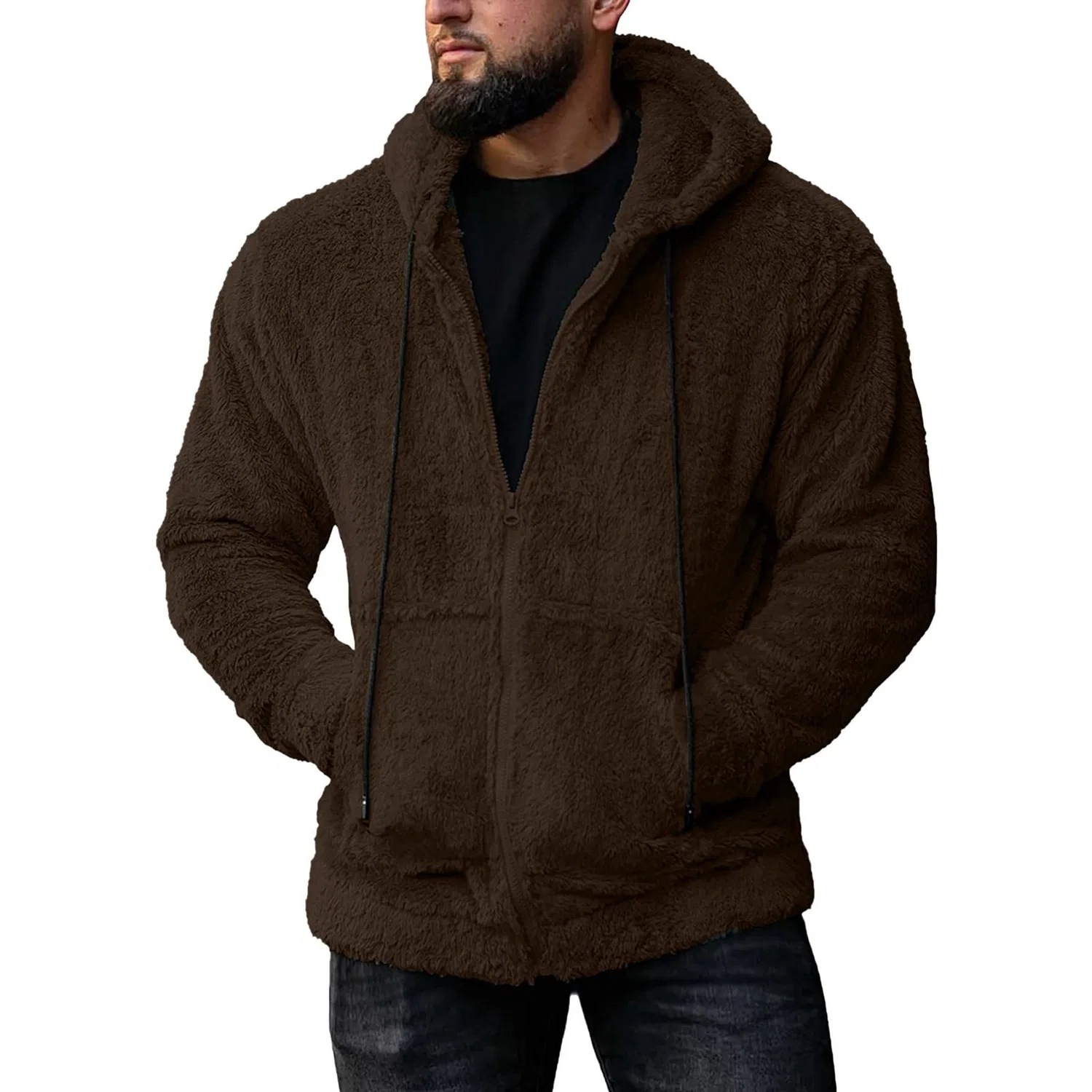 Мужская флисовая куртка с воротником-стойкой Teddy Fleece, w01-brown — фото 3
