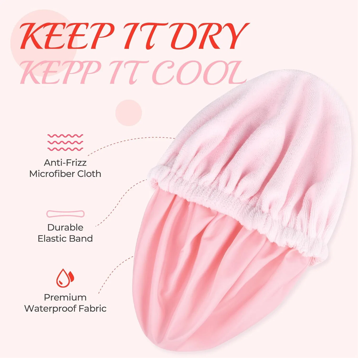 Шапочка для душа с подкладкой из махровой ткани, Aileam, Large, Pink — фото 2