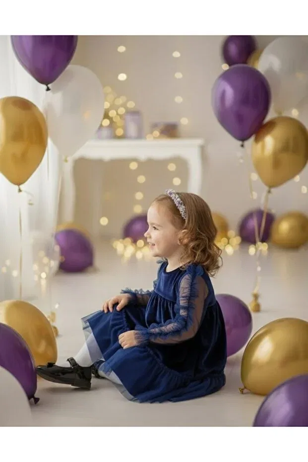 Детское платье для девочек с длинным рукавом Penu Baby Kids, Navy Blue — фото 2