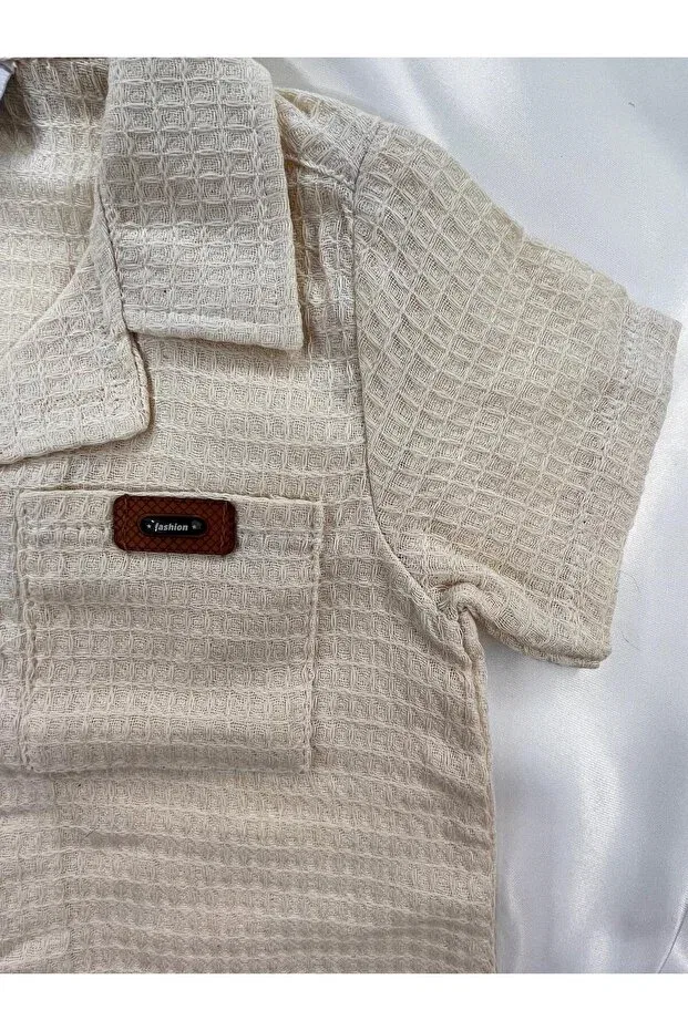 Детская рубашка для мальчиков хлопковая Aybubu, Beige — фото 3
