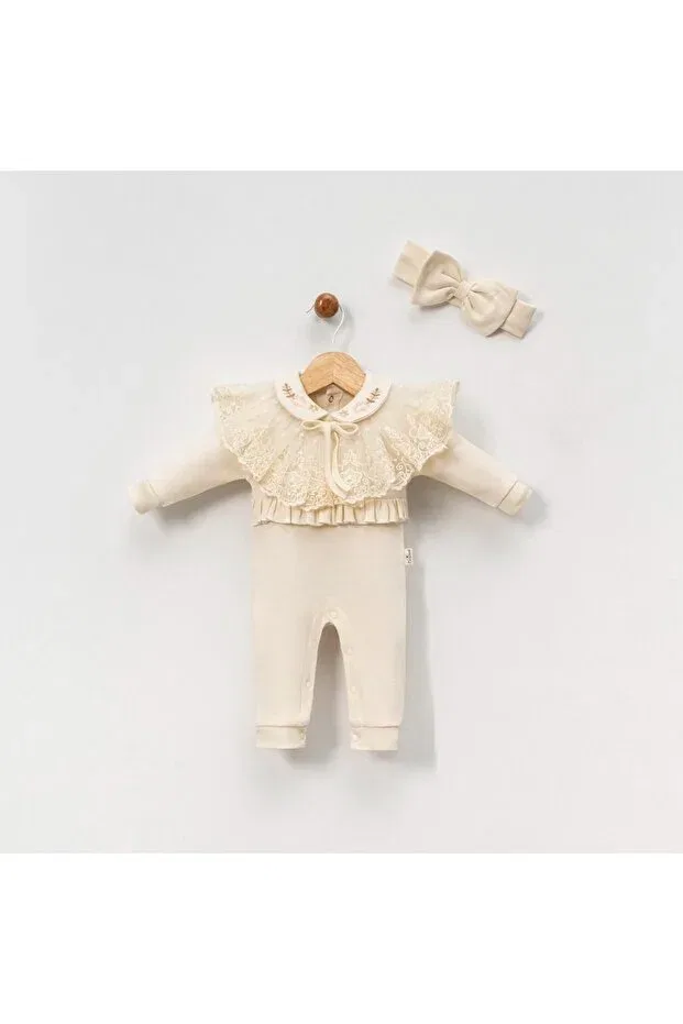 Детский комбинезон для девочек кружевной Ozz Baby, Cream — фото 3