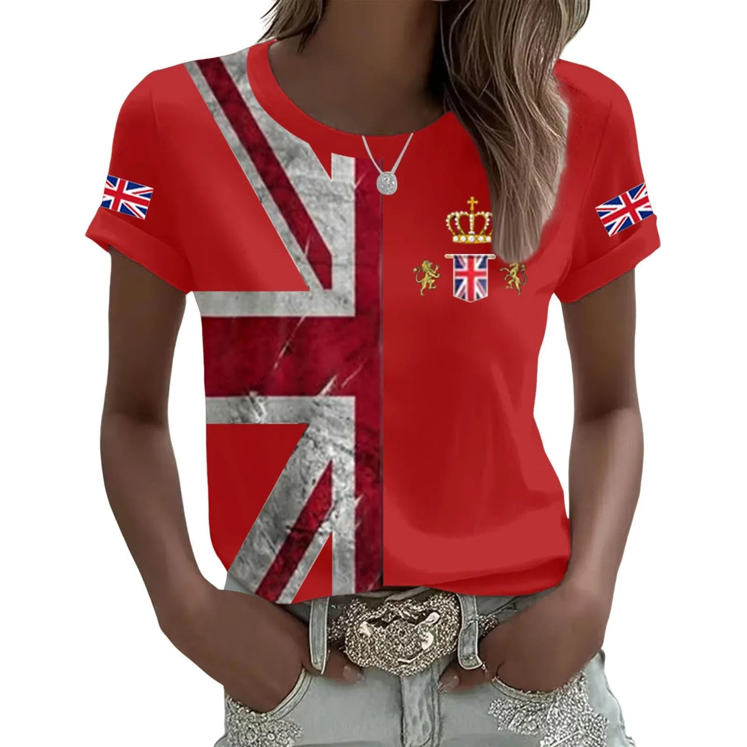 Женская футболка с принтом England Union Jack Flag, летняя, с коротким рукавом, Red