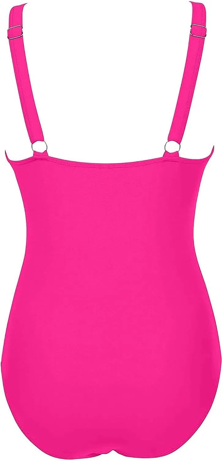 Женский цельный купальник с эффектом утяжки и пуш-ап, Hot Pink — фото 4