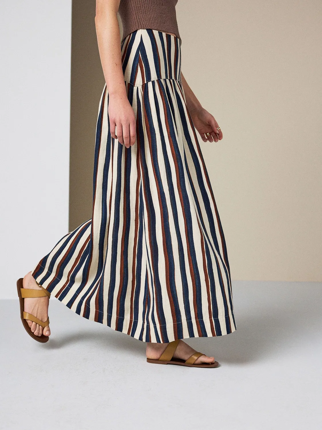 Юбка макси с заниженной талией, полоска Next, Navy/Ecru/Brown Stripe — фото 3