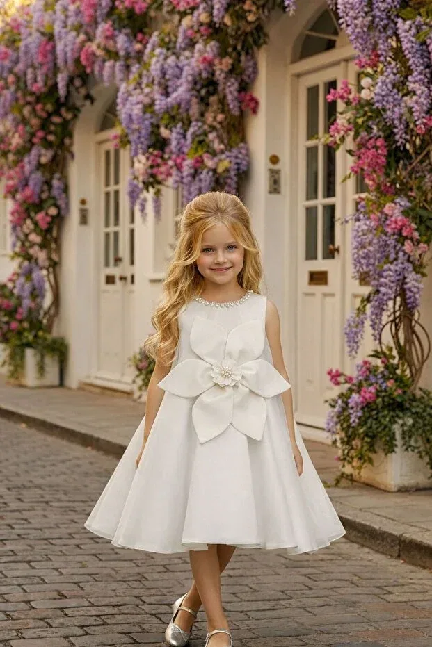 Детское платье для девочек с длинным рукавом Party Pixinadeluxe, White — фото 3
