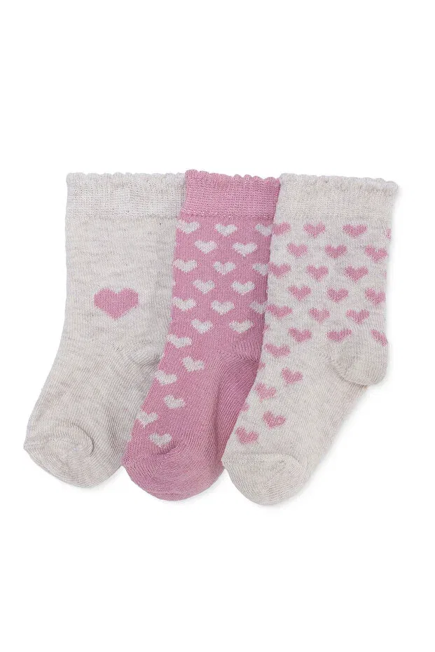 Детский комплект носков для девочек с принтом Hellobaby baby girl 3-piece sock set heart printed Ebebek Hello Baby, Pink Printed